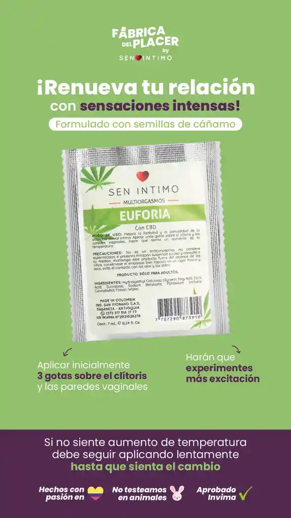 Lubricante Multiorgasmos Euforia 7ml Sen Intimo- ¡placer Intenso Y Renovado!