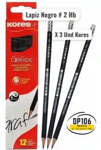 Lapiz Negro # 2 Hb X 3 Und Kores