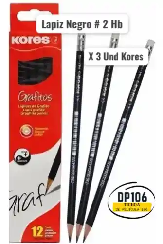 Lapiz Negro # 2 Hb X 3 Und Kores