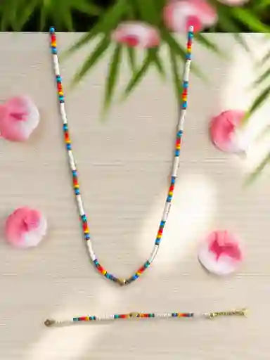 Set De Cadena En Chaquirita Checa Con Corazon Mar (2 Piezas) J6