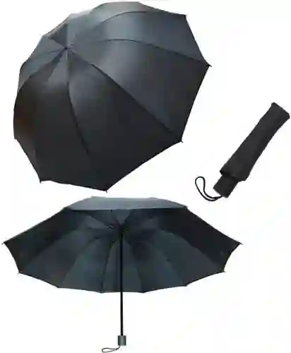 Sombrilla Paraguas Grande Antibrisa Manual 10 Varillas Con Protección Solar Color Negro
