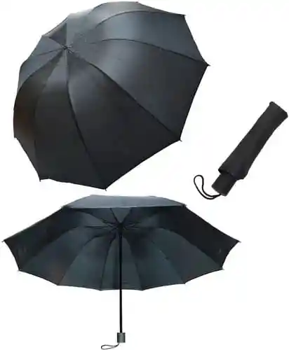 Sombrilla Paraguas Grande Antibrisa Manual 10 Varillas Con Protección Solar Color Negro