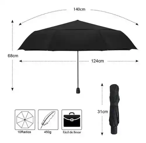 Sombrilla Paraguas Grande Antibrisa Manual 10 Varillas Con Protección Solar Color Negro