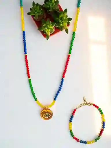 Set De Cadena En Cristalitos Con Ojo Turco (2 Piezas) J7