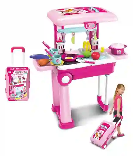 Cocina Para Niñas Pequeña Maleta 2 En 1 + Accesorios / Cocinita Para Niñas