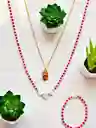 Set De Doble Cadena En Rodio Con Corazon De Poder Y Manilla (3 Piezas) J11