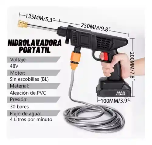 Hidrolavadora Portátil Inalámbrica 1 Bateria 48v Recargable