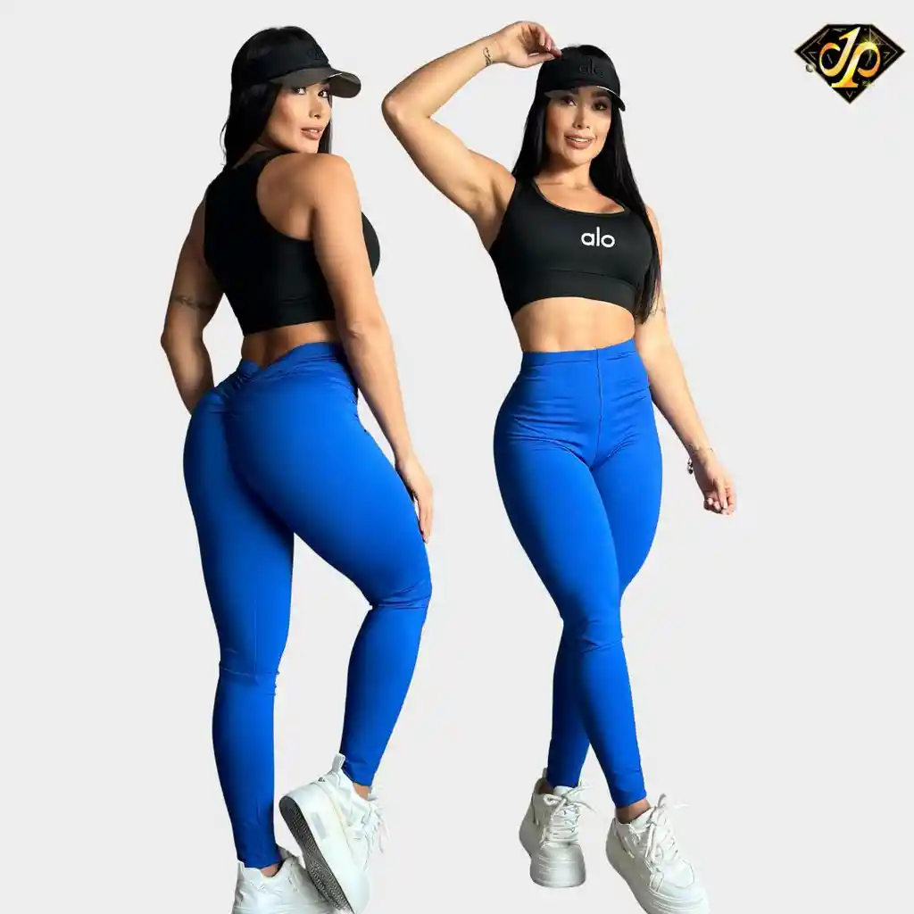 Leggins Push Up Corte En V Azul Rey