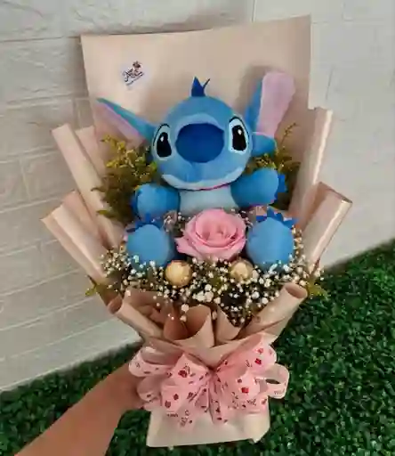 Ramo De Flores Con Peluche Stich Y Chocolates