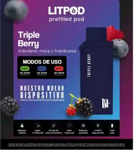 Litpod Vape Recarga Frozen Grape 15k