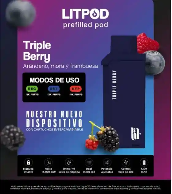 Litpod Vape Recarga Frozen Grape 15k