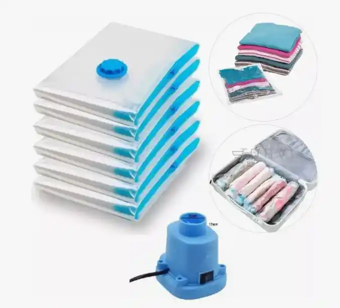 6 Bolsas Empaque Al Vacío Ahorrador Espacio Bomba Eléctrica