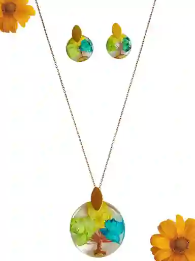 Set De Cadena Con Dije De Flores Naturales Inmortalizadas Primavera Y Topos J15