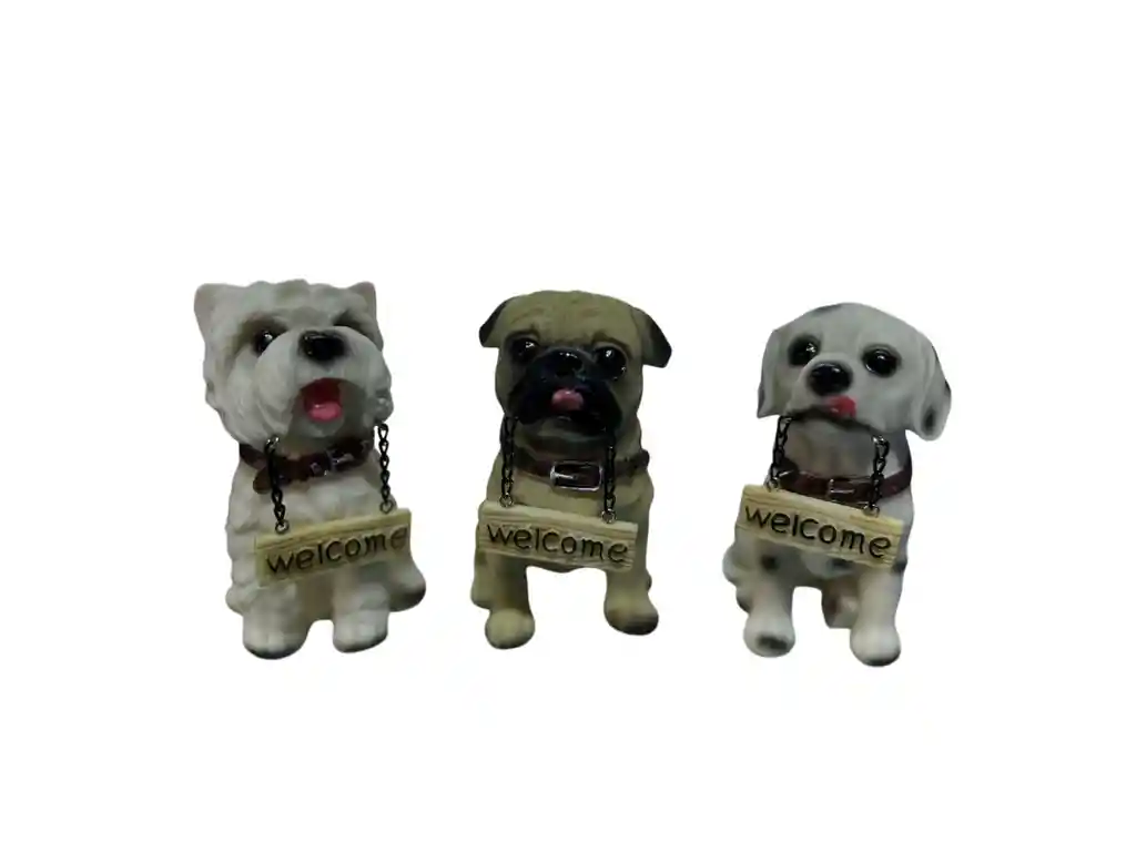 Figura Decorativa Lindo Perro Bienvenido Cerámica