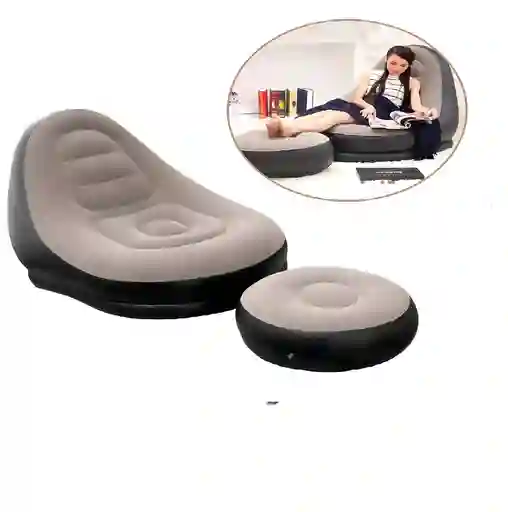 Sillón Inflable Plegable Reposa Pies Sofá Portátil Exterior Color Negro