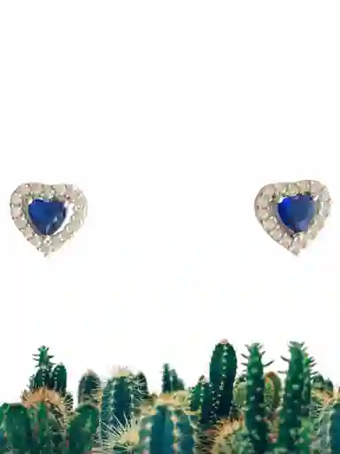 Topos En Corazon Circonia Azul Y Cristales En Rodio Plateado