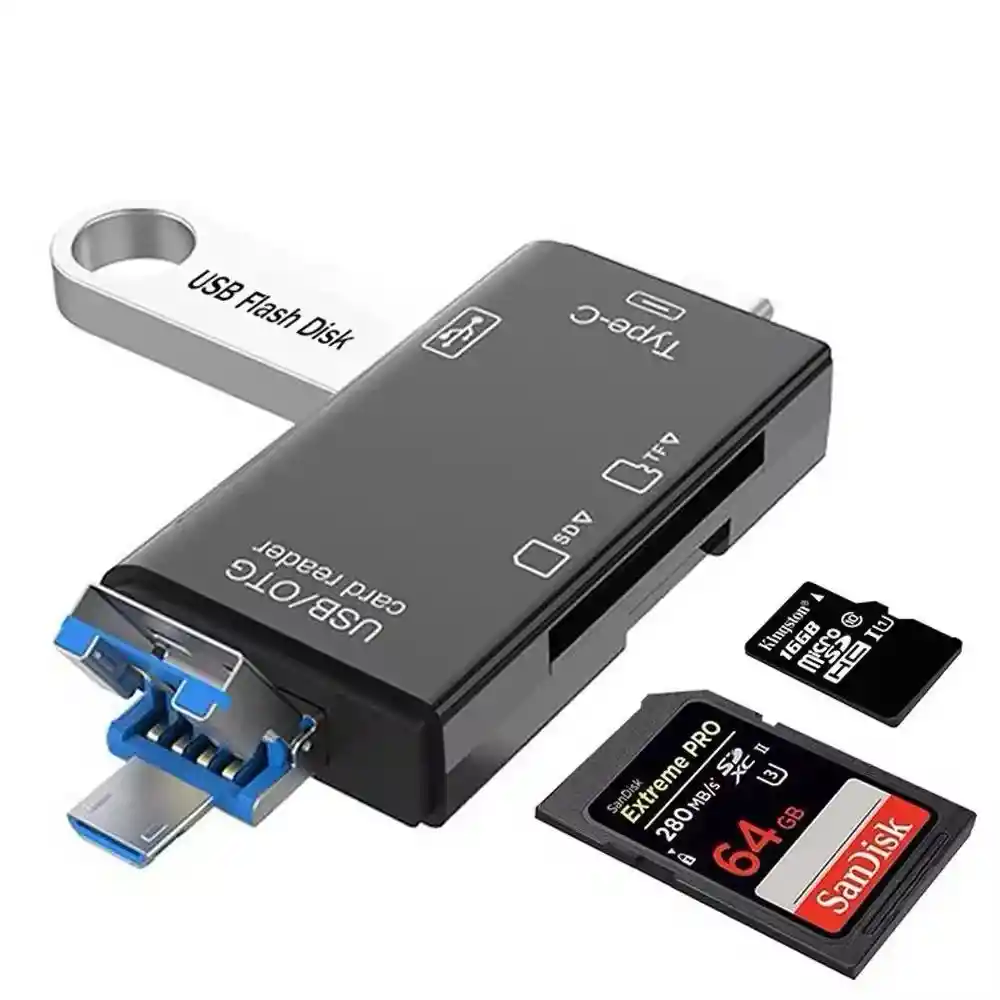 Adaptador Otg 6 En 1 Sd/microsd/tipoc/usb/otg/v8