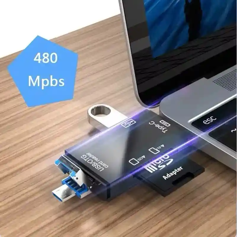 Adaptador Otg 6 En 1 Sd/microsd/tipoc/usb/otg/v8