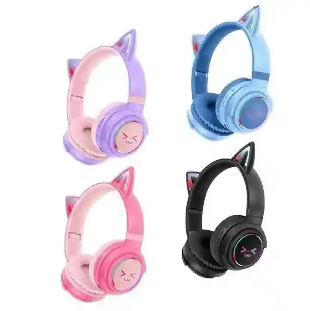 Audifono Diadema Bluetooth De Gato Hz-bt638 Azul