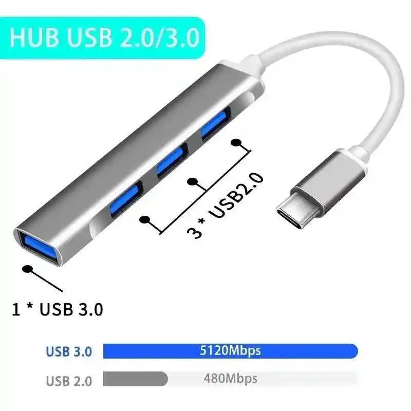 Hub 6 En 1 Tipo C A Usb Plateado -151 Nuevo