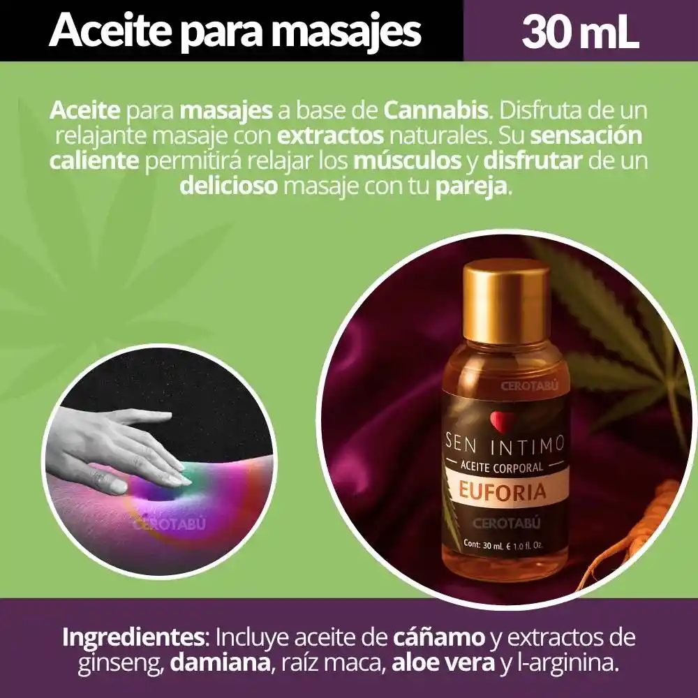 Aceite Corporal Natural Para Masajes Euforia Extracto Cannabis