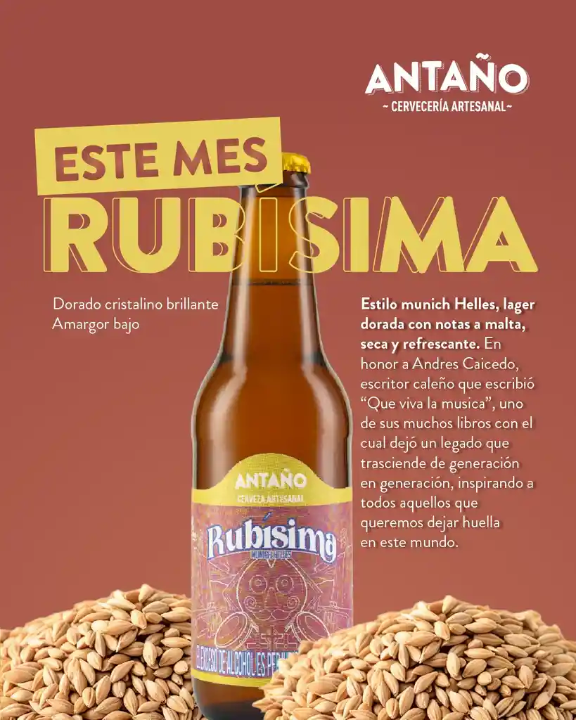 Antaño Cerveza Artesanal Rubisima Estilo Munich Helles Botella 330ml 1und