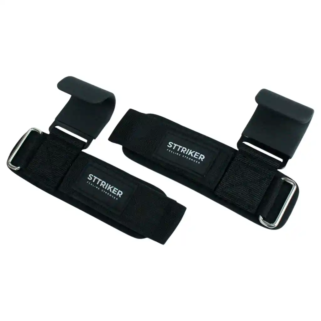 Kit X2 Straps Gancho Agarre Correas Levantamiento Pesas Gym Negro