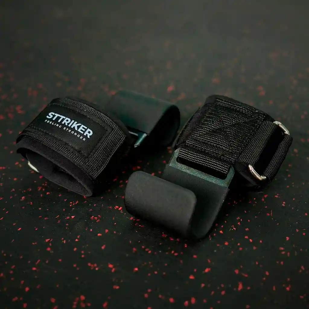 Kit X2 Straps Gancho Agarre Correas Levantamiento Pesas Gym Negro