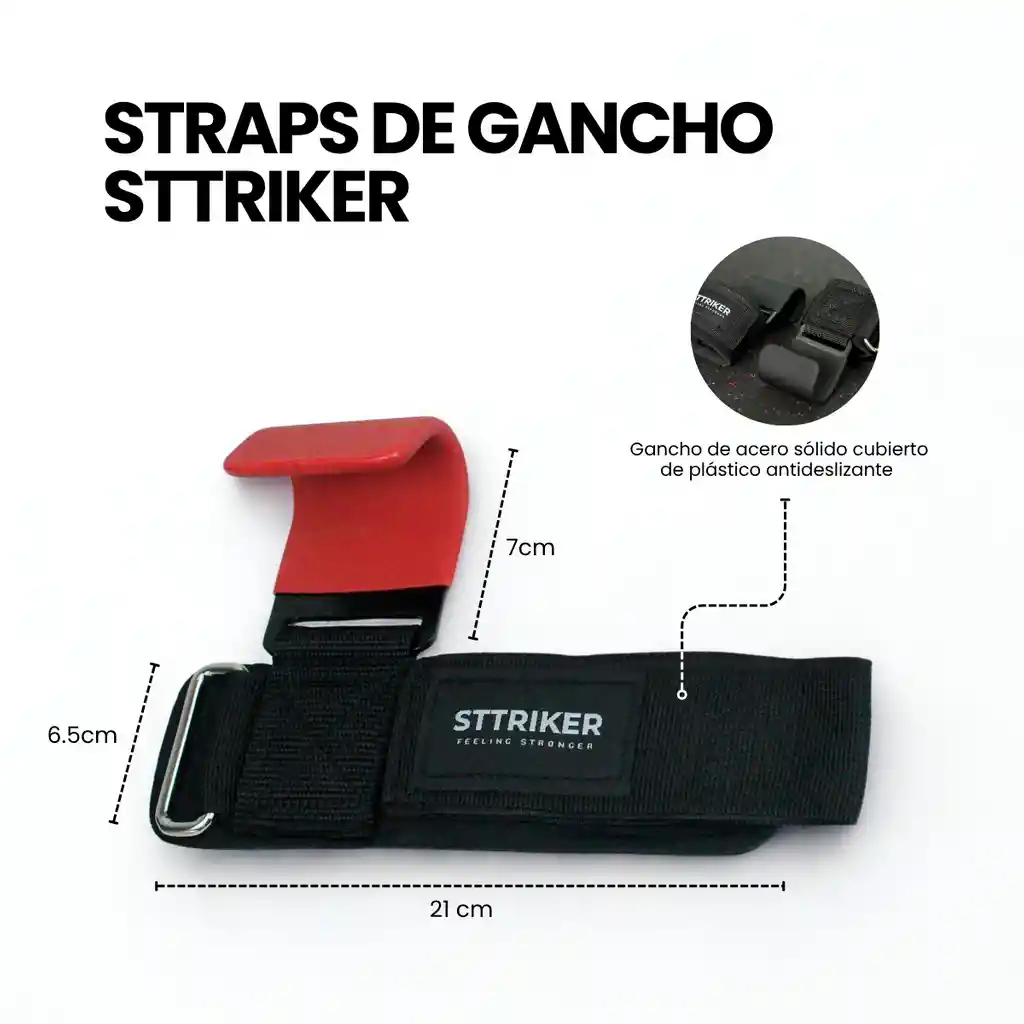 Kit X2 Straps Gancho Agarre Correas Levantamiento Pesas Gym Negro