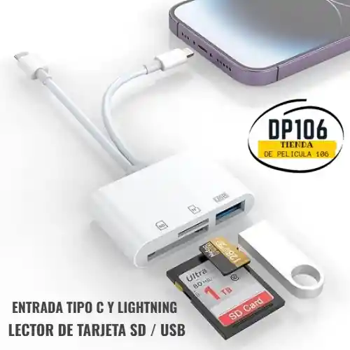 Lector De Memoria Usb / Tarjetas Sd/tf Con Entrada Tipo C Y Lightning