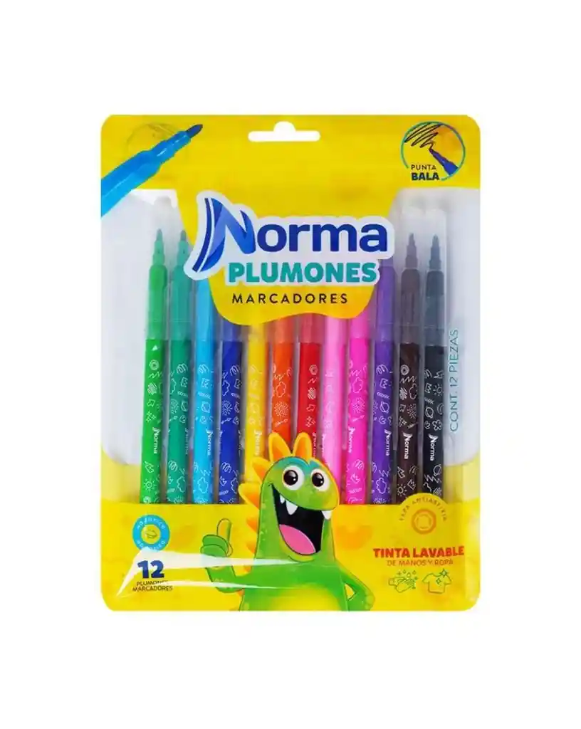 Plumones Lavables Punta Bala X12 Norma