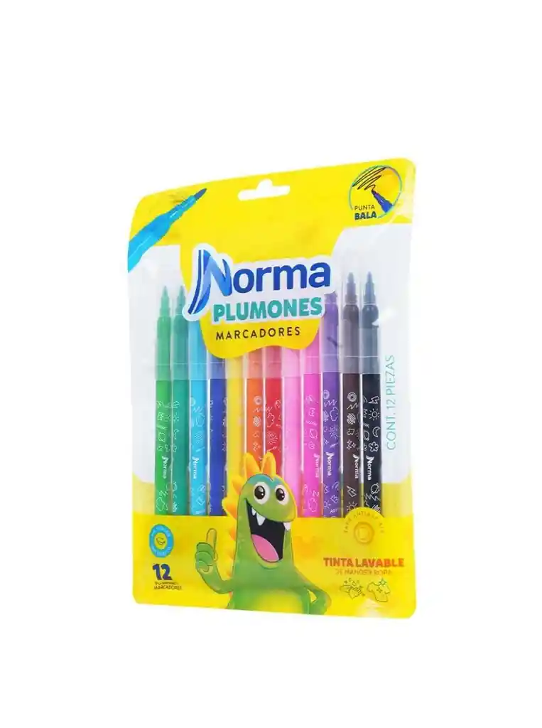 Plumones Lavables Punta Bala X12 Norma