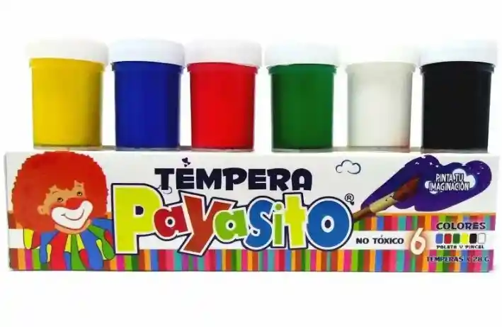 Tempera Payasito Colores Primarios Caja X6 Surtidos