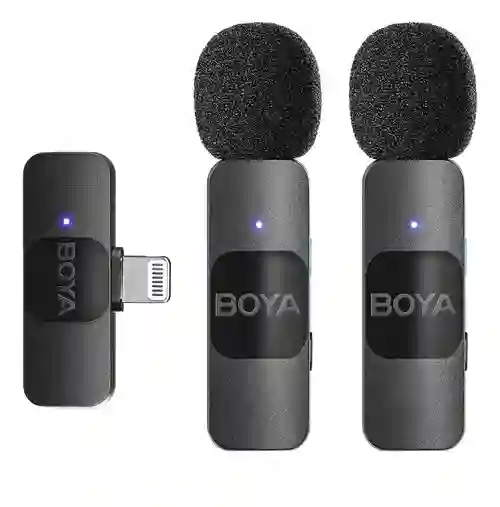 2 Micrófonos Boya By-v2 Dual Omnidireccionales Conexión Lightning Inalámbricos
