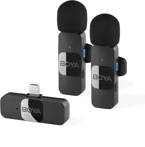 2 Micrófonos Boya By-v2 Dual Omnidireccionales Conexión Lightning Inalámbricos
