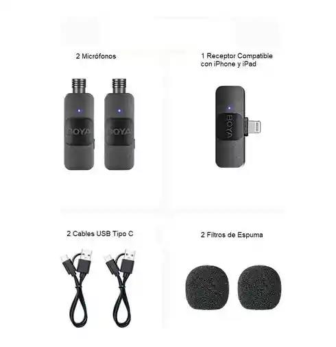 2 Micrófonos Boya By-v2 Dual Omnidireccionales Conexión Lightning Inalámbricos