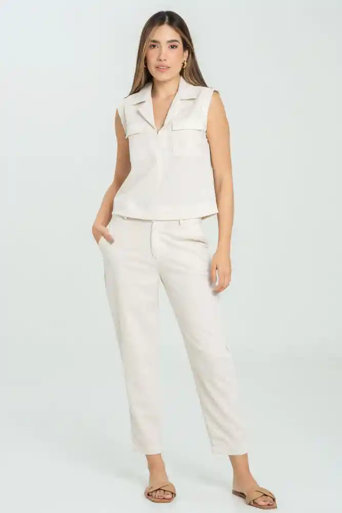 Pantalon Lino Peach Color Beige Medio Talla 8