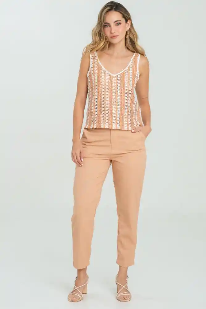 Pantalon Lino Peach Color Rosado Salmon Talla 14