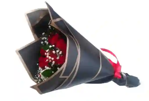 Bouquet De 12 Rosas Con Follajes En Papel Coreano Negro