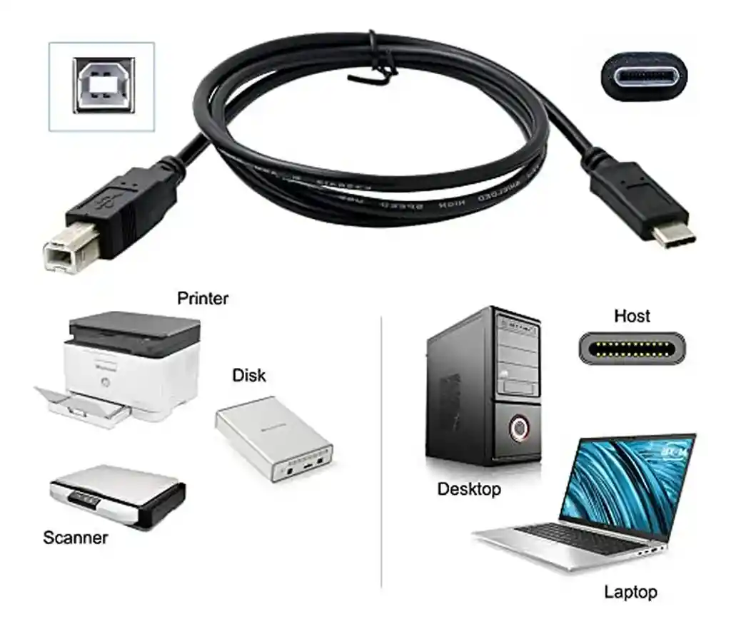 Cable Tipo C A Usb B Impresora Multifuncional 3 Metros