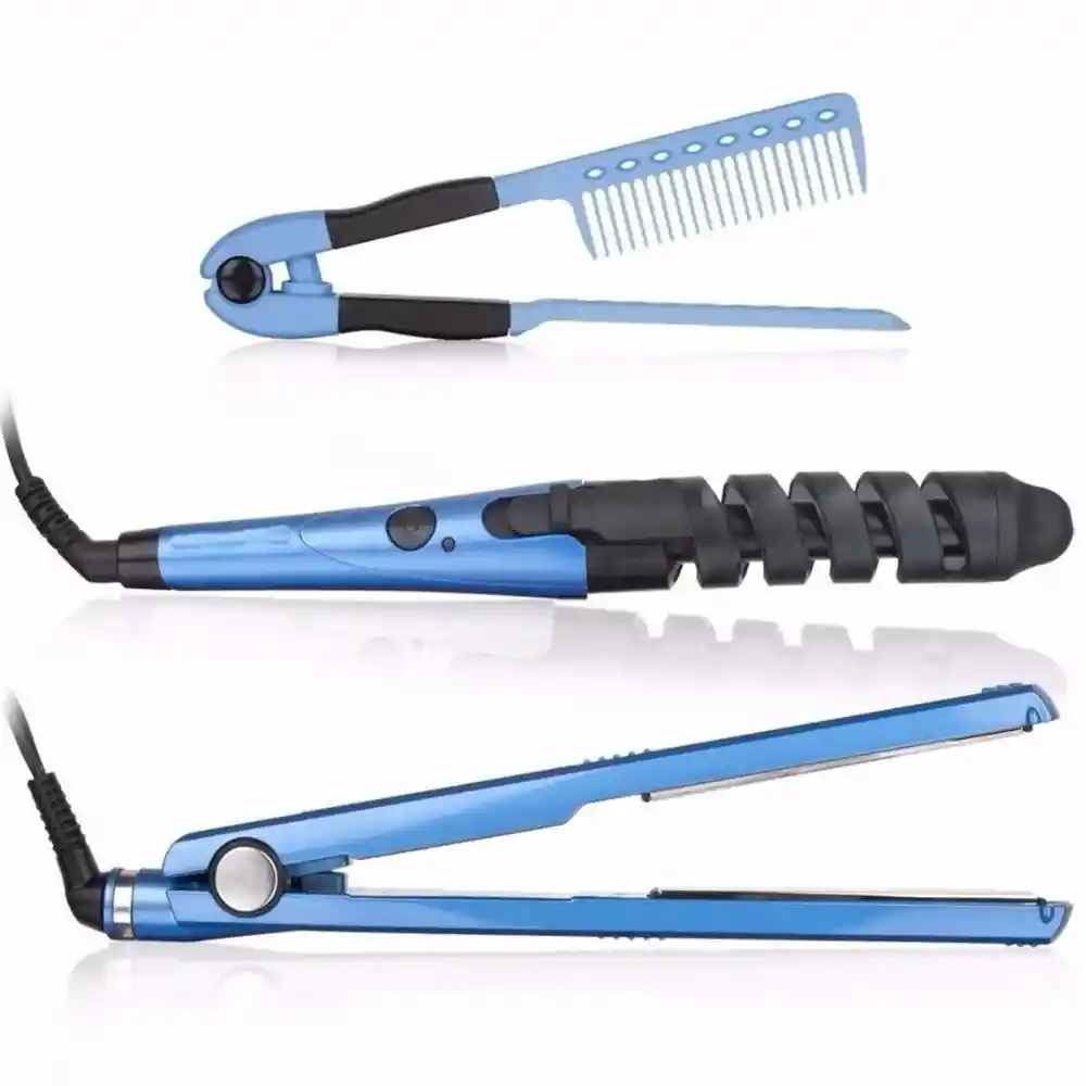 Combo Nano Titanium 3 En 1 Plancha De Cabello Rizador Peine