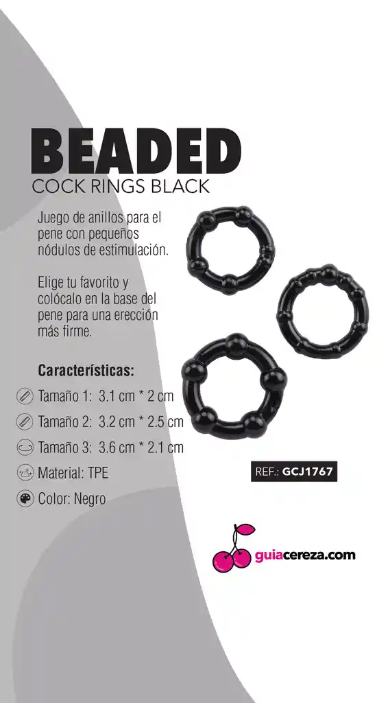 Juego Anillos X3 Pene Beaded Cock Rings - Negro