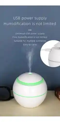 Humidificador Difusor De Aromas Led Esférico Usb, Silencioso Y Elegante Incluye 1 Esencia (blanco)