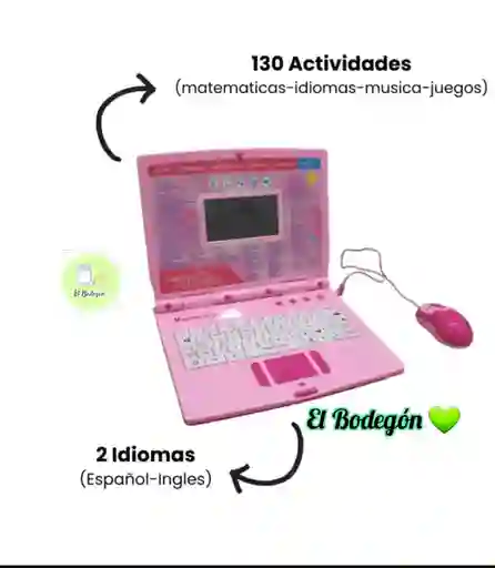 Computador Didáctico Color Rosado 130 Funciones Aprende Inglés