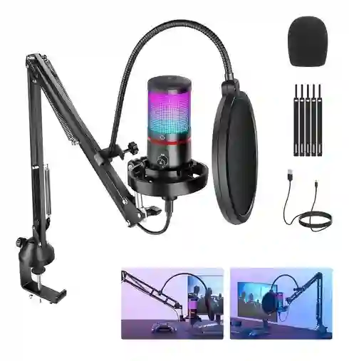 Neewer Cm25 Micrófono Con Soporte Usb Luz Rgb Pc Mac