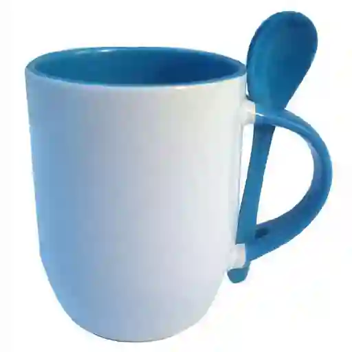 Mug Cuchara 11 Onzas Para Sublimacion Azul Claro
