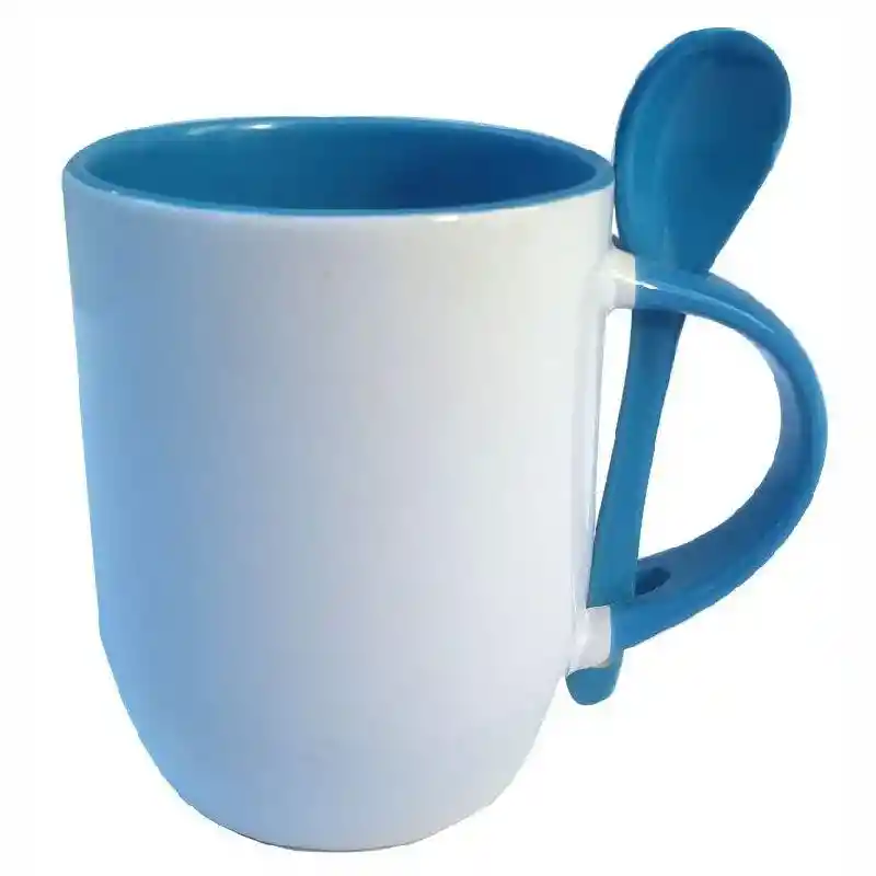 Mug Cuchara 11 Onzas Para Sublimacion Azul Claro