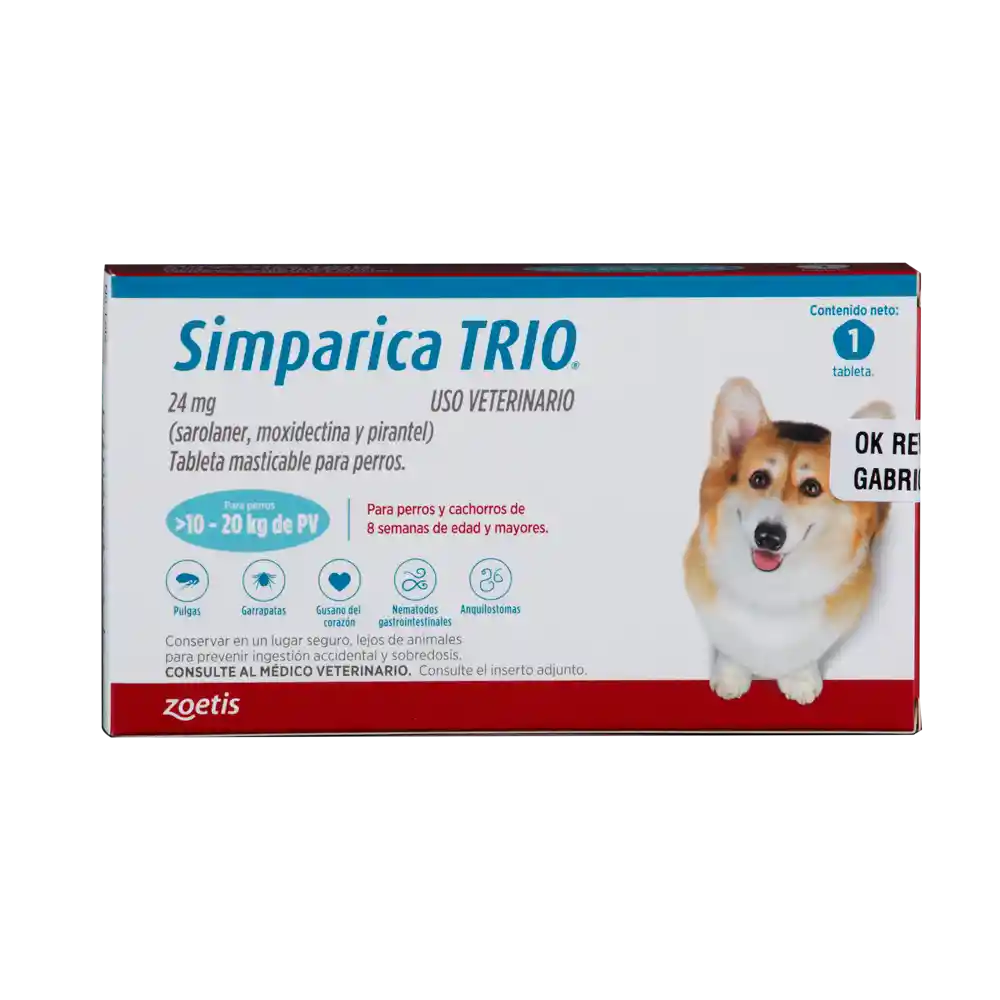 Simparica Trio Tableta Perro - 10 - 20 Kg