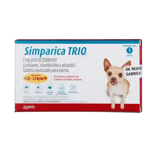 Simparica Trio Tableta Perro - 2.5 - 5 Kg