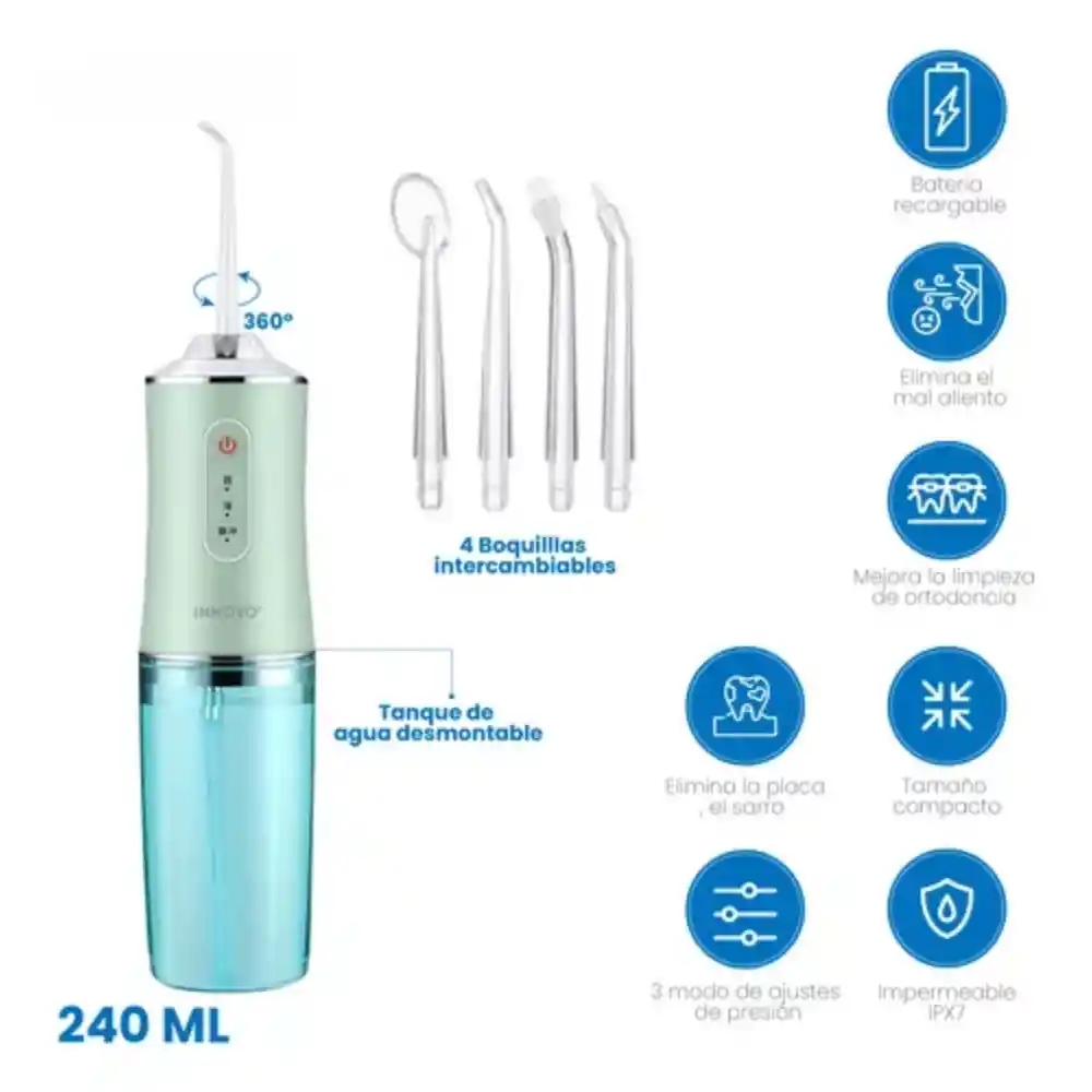 Irrigador Limpiador Bucal De Dientes Recargable 200 Ml